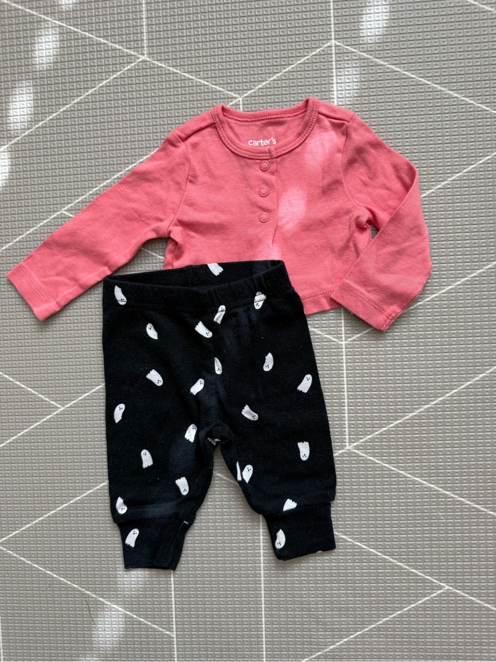 Carter's|Baby girl Pink Long-Sleeve cardigan Top & Ghost BOO Print pants•3M